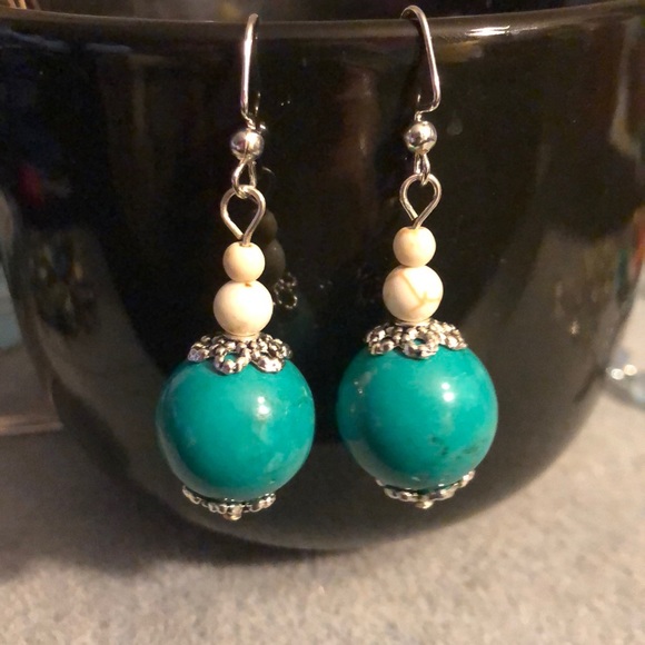 Hand Crafted Jewelry - Handcrafted blue and white magnesite earrings